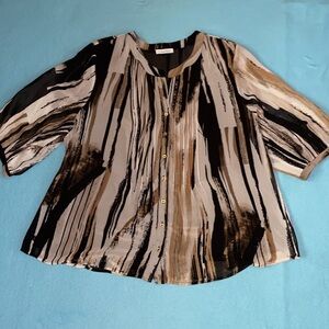 CALVIN KLEIN tunic v-neck button up 3/4 semi sheer sleeves vintage NEW size L
